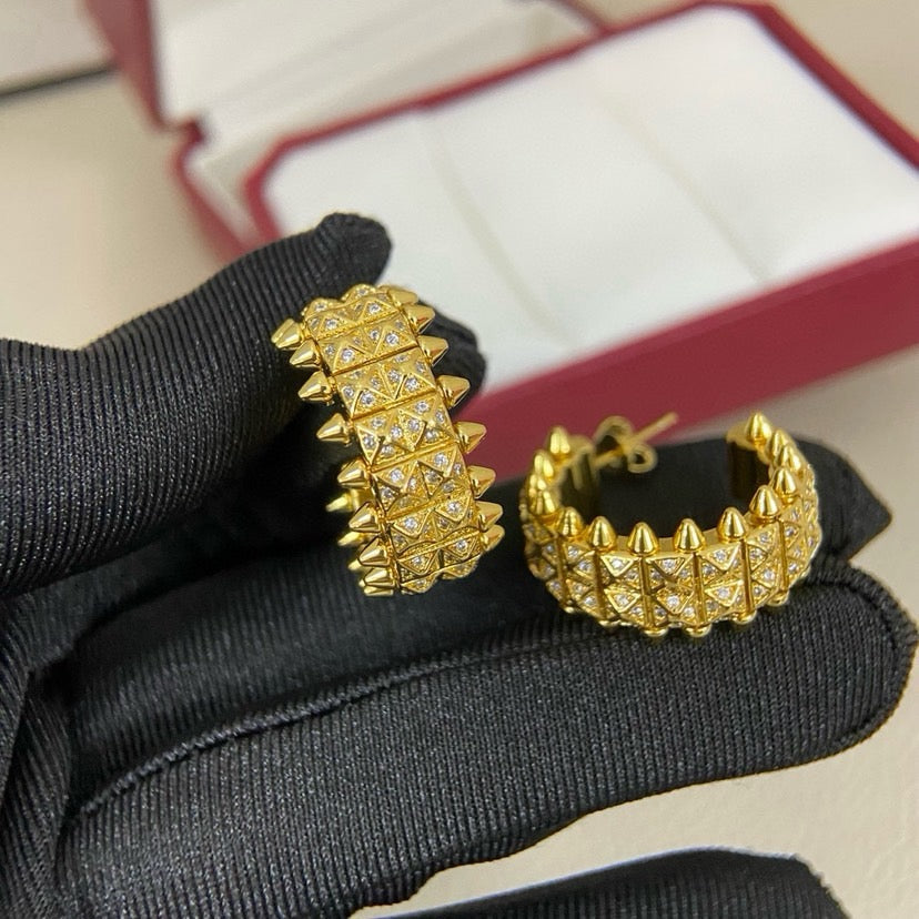 [Dawnora Jewelry]CLASH 9.2MM FULL DIAMOND DOUBLE ROW EARRINGS
