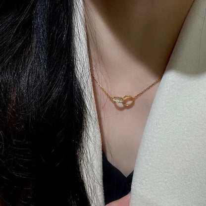 [Dawnora Jewelry]LOVE DOUBLE RING HALF DIAMOND NECKLACE