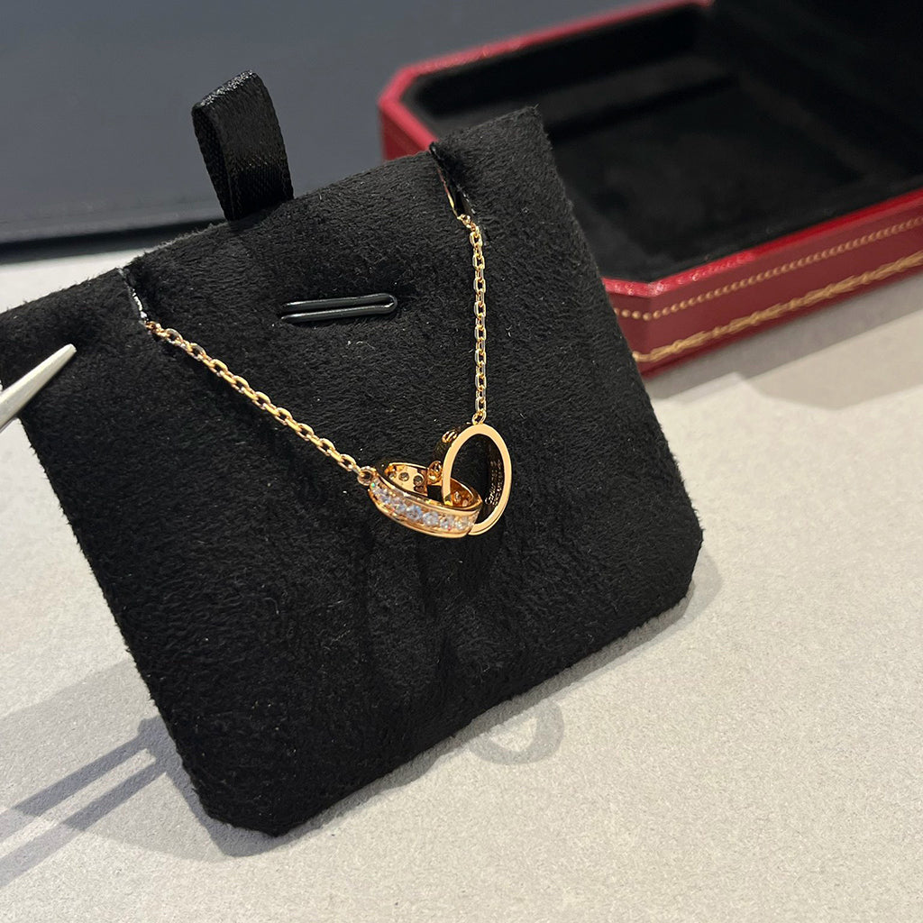 [Dawnora Jewelry]LOVE DOUBLE RING HALF DIAMOND NECKLACE