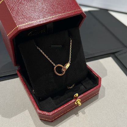 [Dawnora Jewelry]LOVE DOUBLE RING HALF DIAMOND NECKLACE