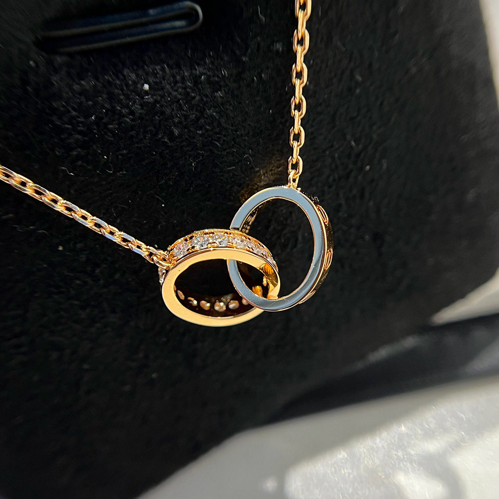 [Dawnora Jewelry]LOVE DOUBLE RING HALF DIAMOND NECKLACE