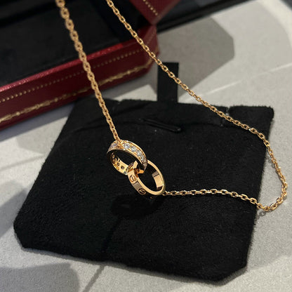 [Dawnora Jewelry]LOVE DOUBLE RING HALF DIAMOND NECKLACE