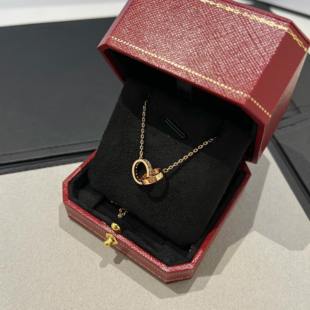 [Dawnora Jewelry]LOVE DOUBLE RING HALF DIAMOND NECKLACE