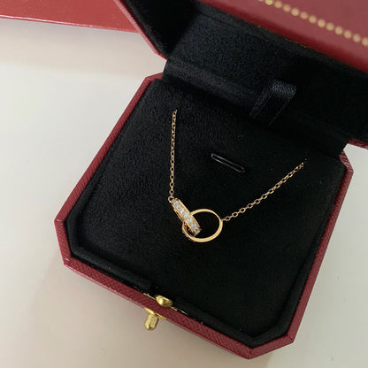 [Dawnora Jewelry]LOVE DOUBLE RING HALF DIAMOND NECKLACE