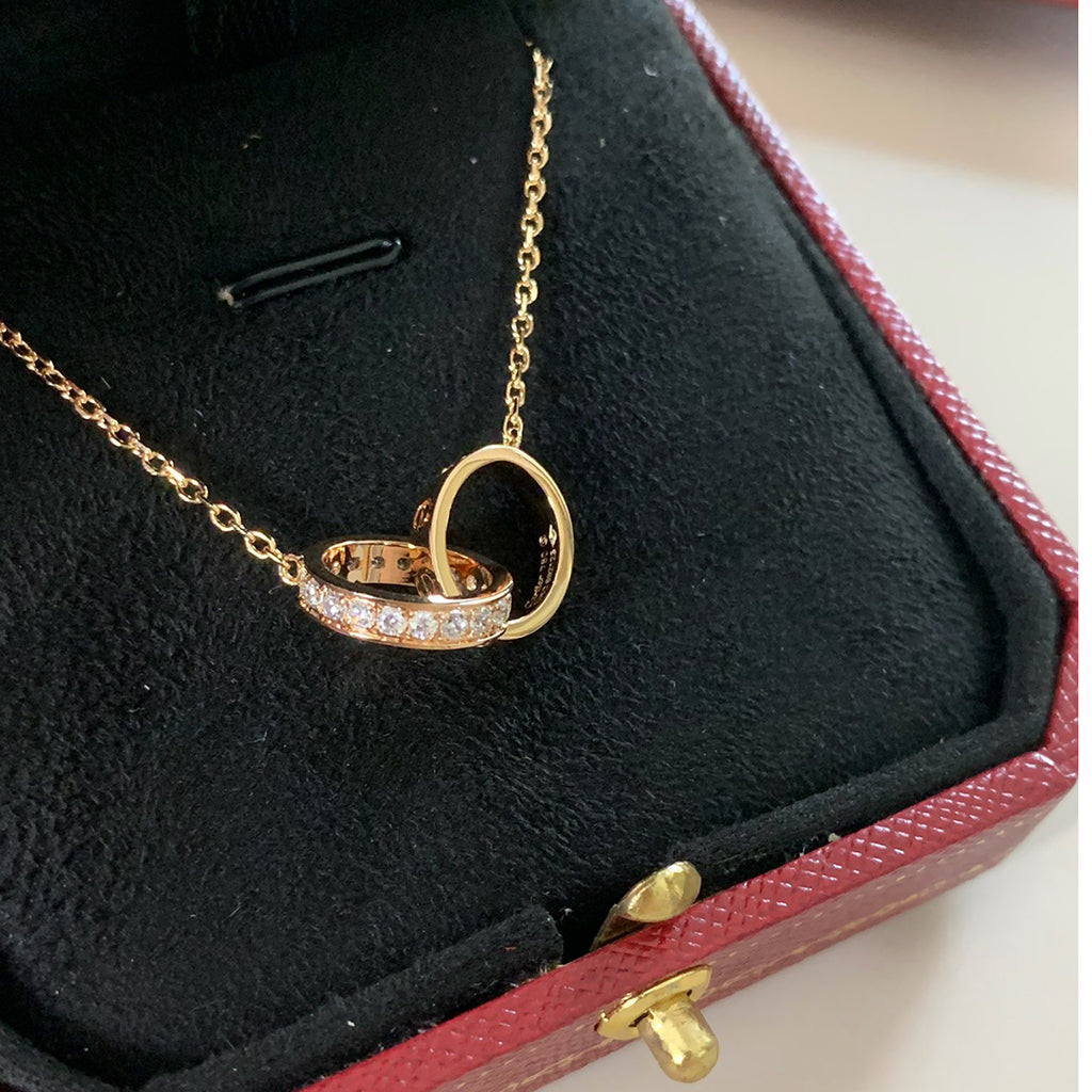 [Dawnora Jewelry]LOVE DOUBLE RING HALF DIAMOND NECKLACE
