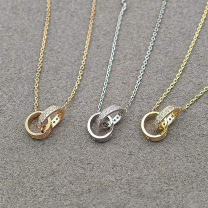 [Dawnora Jewelry]LOVE DOUBLE RING HALF DIAMOND NECKLACE