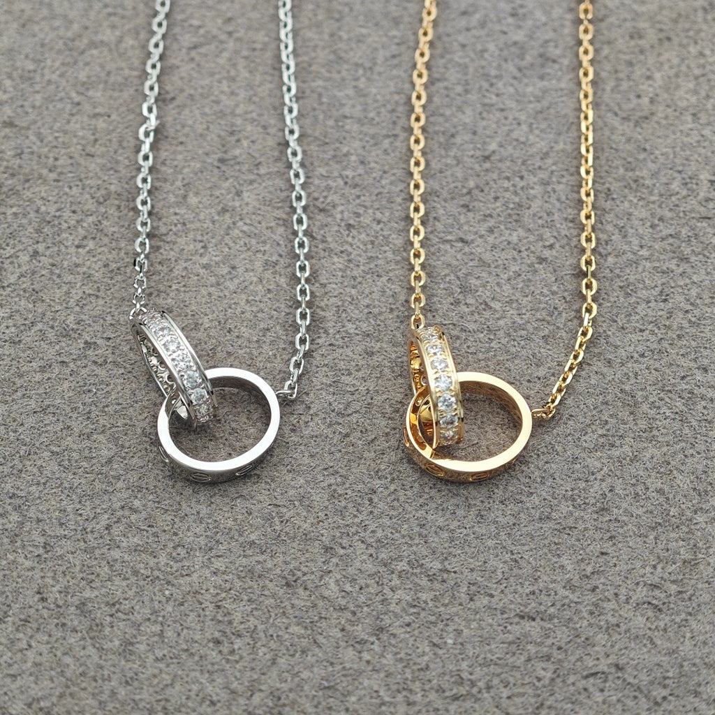 [Dawnora Jewelry]LOVE DOUBLE RING HALF DIAMOND NECKLACE