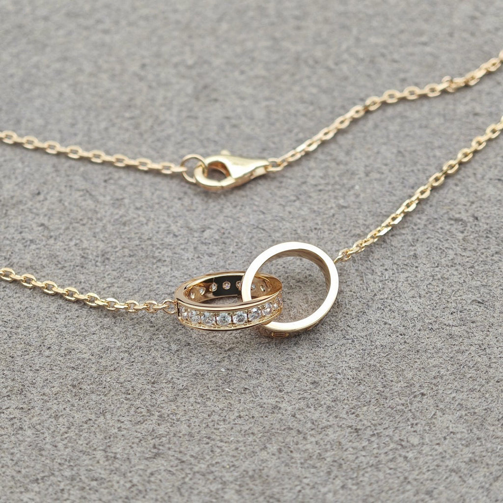 [Dawnora Jewelry]LOVE DOUBLE RING HALF DIAMOND NECKLACE