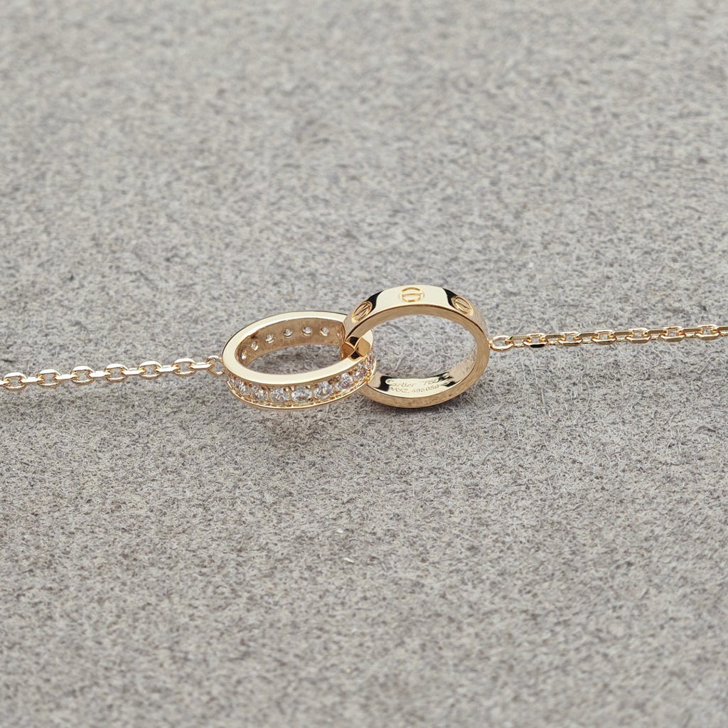 [Dawnora Jewelry]LOVE DOUBLE RING HALF DIAMOND NECKLACE