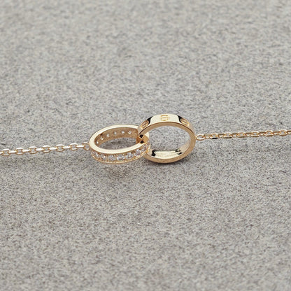 [Dawnora Jewelry]LOVE DOUBLE RING HALF DIAMOND NECKLACE