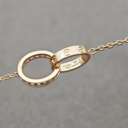 [Dawnora Jewelry]LOVE DOUBLE RING HALF DIAMOND NECKLACE