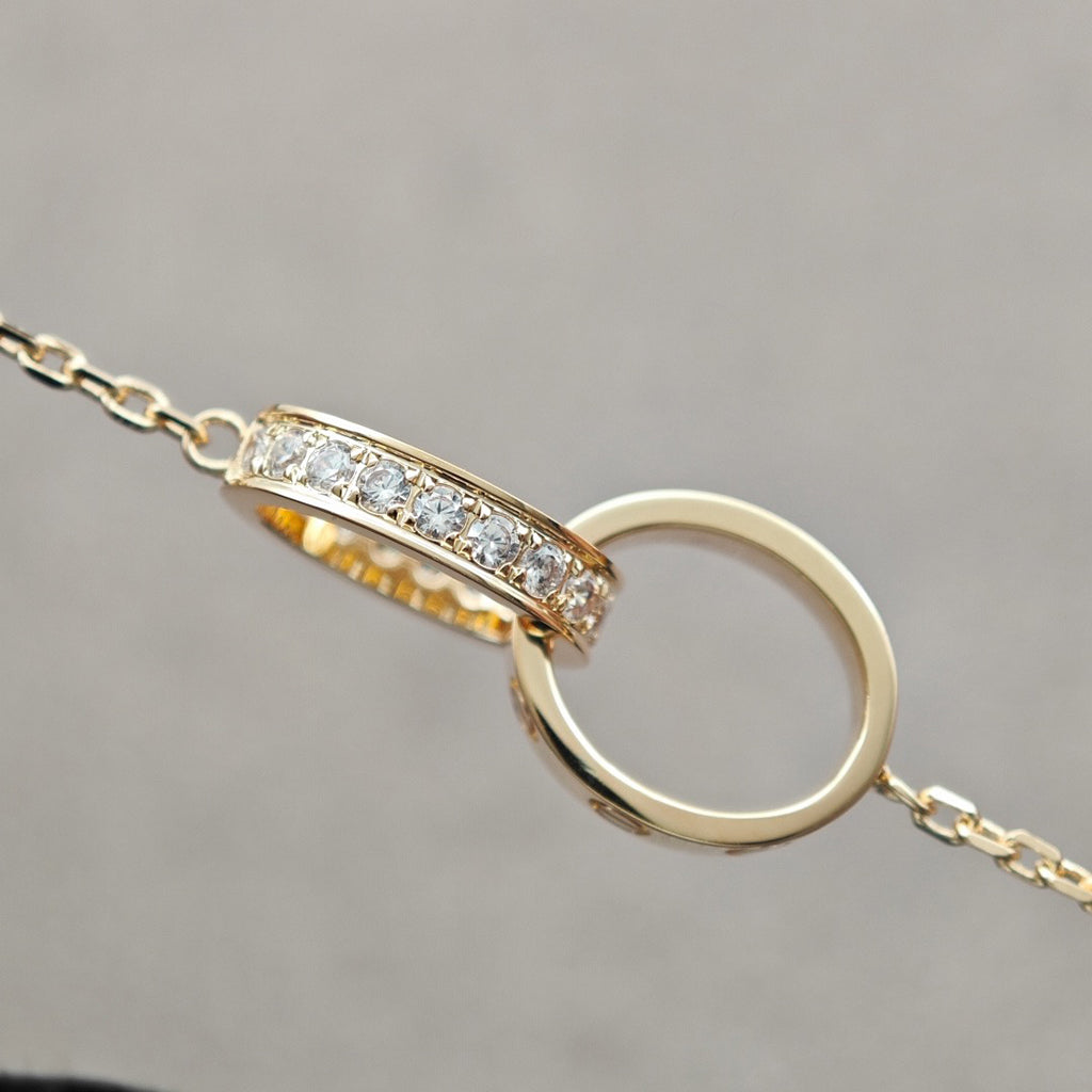 [Dawnora Jewelry]LOVE DOUBLE RING HALF DIAMOND NECKLACE