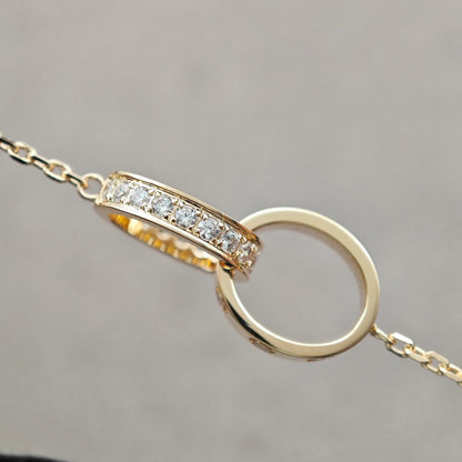 [Dawnora Jewelry]LOVE DOUBLE RING HALF DIAMOND NECKLACE