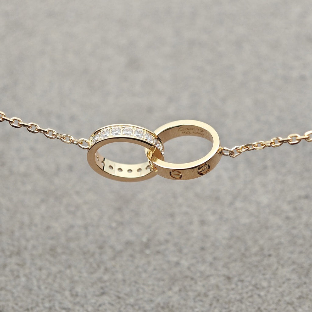 [Dawnora Jewelry]LOVE DOUBLE RING HALF DIAMOND NECKLACE