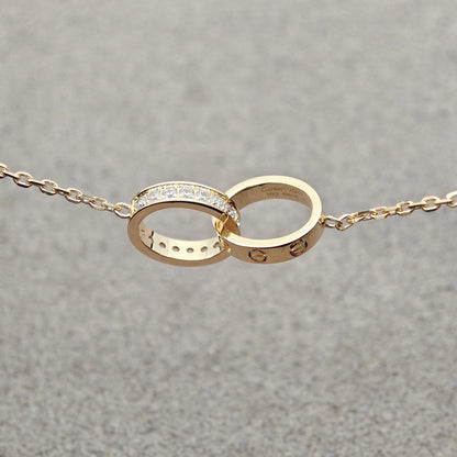 [Dawnora Jewelry]LOVE DOUBLE RING HALF DIAMOND NECKLACE