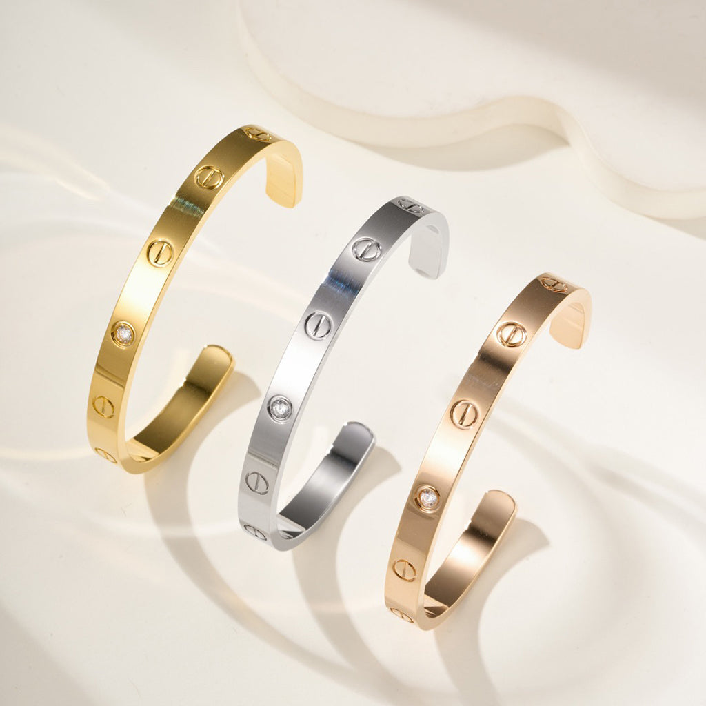 [Dawnora Jewelry]LOVE BRACELET 6.1MM 1 DIAMOND OPEN CUFF