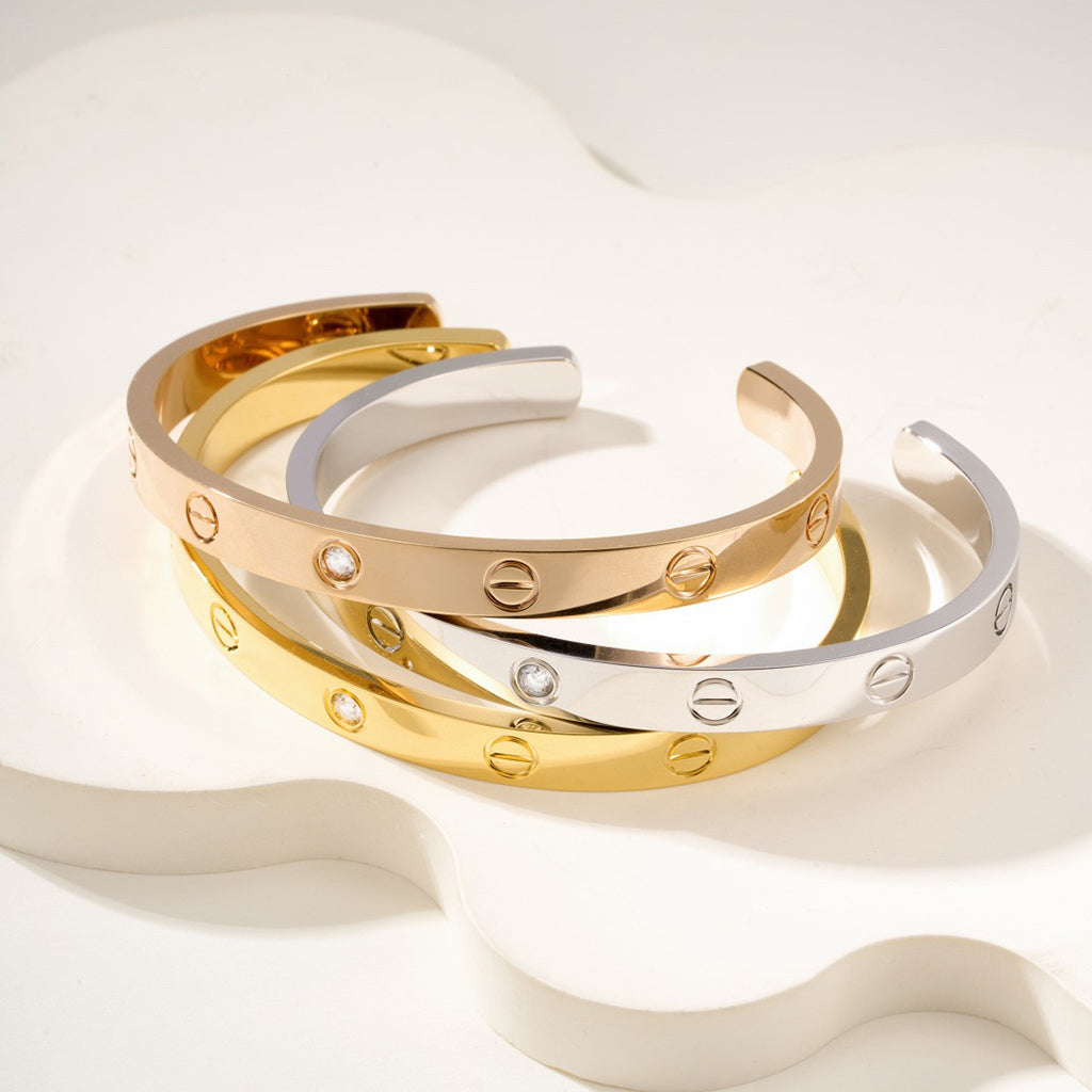 [Dawnora Jewelry]LOVE BRACELET 6.1MM 1 DIAMOND OPEN CUFF