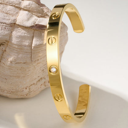 [Dawnora Jewelry]LOVE BRACELET 6.1MM 1 DIAMOND OPEN CUFF