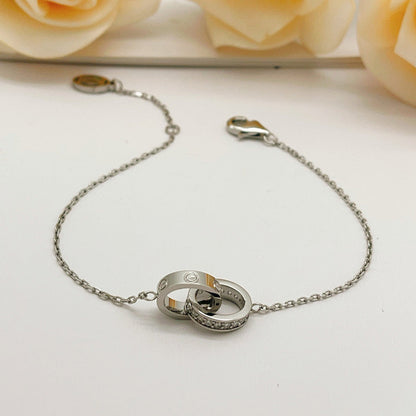 [Dawnora Jewelry]LOVE DOUBLE RING HALF DIAMOND BRACELET