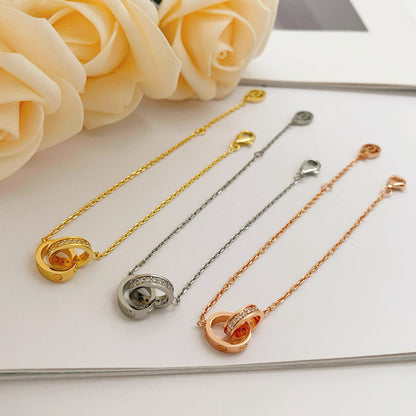 [Dawnora Jewelry]LOVE DOUBLE RING HALF DIAMOND BRACELET