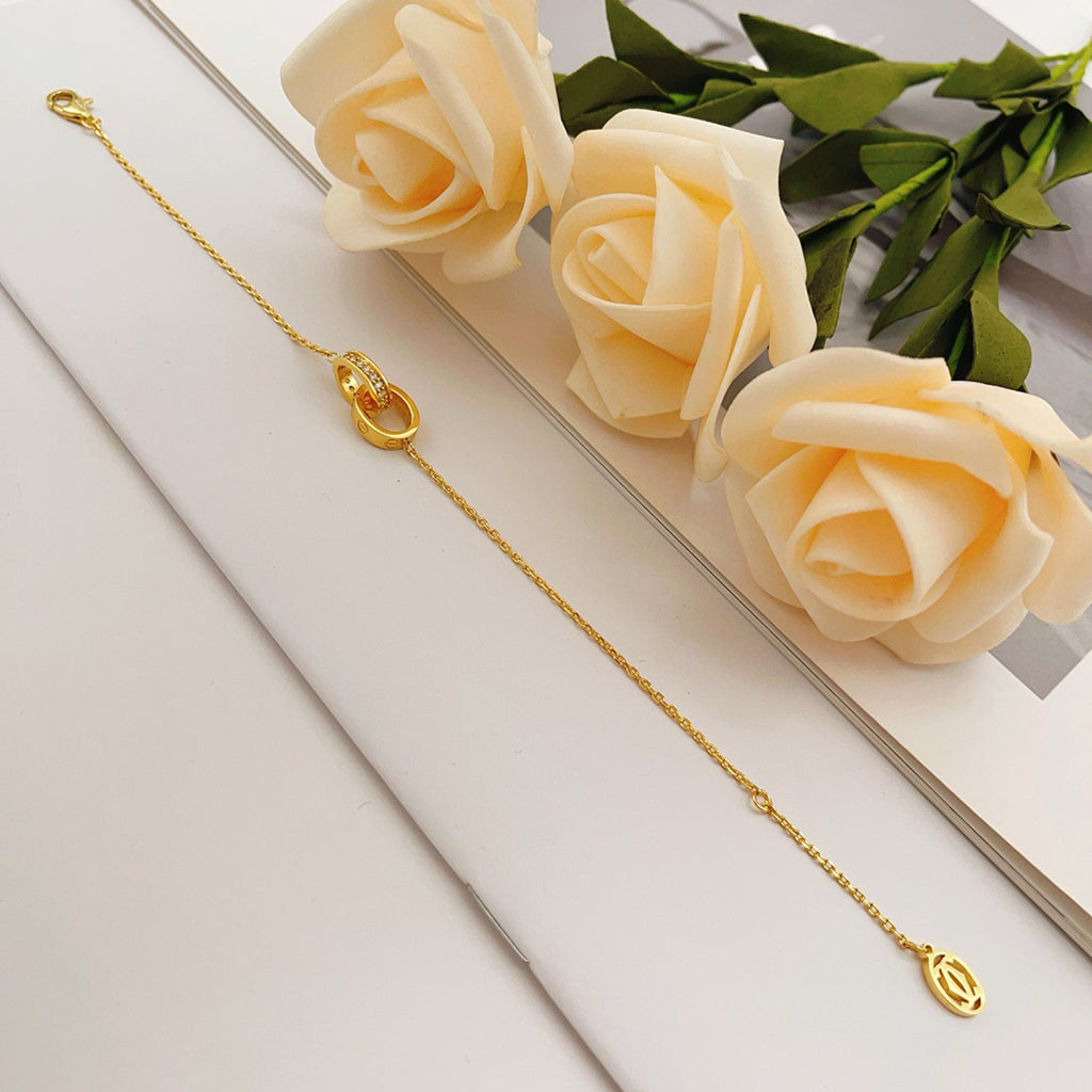 [Dawnora Jewelry]LOVE DOUBLE RING HALF DIAMOND BRACELET
