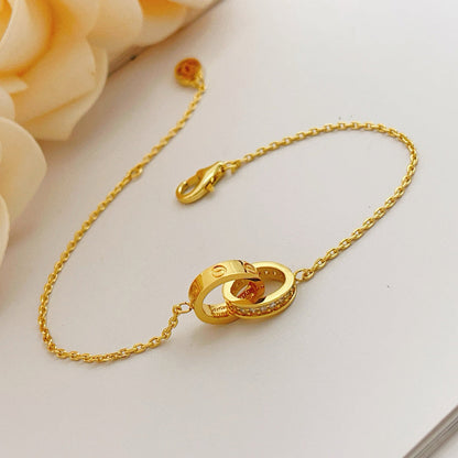 [Dawnora Jewelry]LOVE DOUBLE RING HALF DIAMOND BRACELET