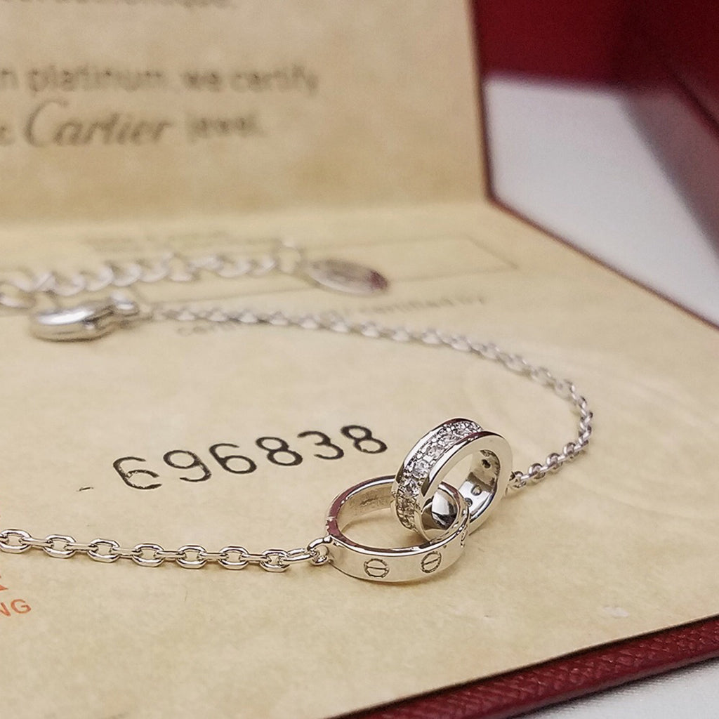 [Dawnora Jewelry]LOVE DOUBLE RING HALF DIAMOND BRACELET
