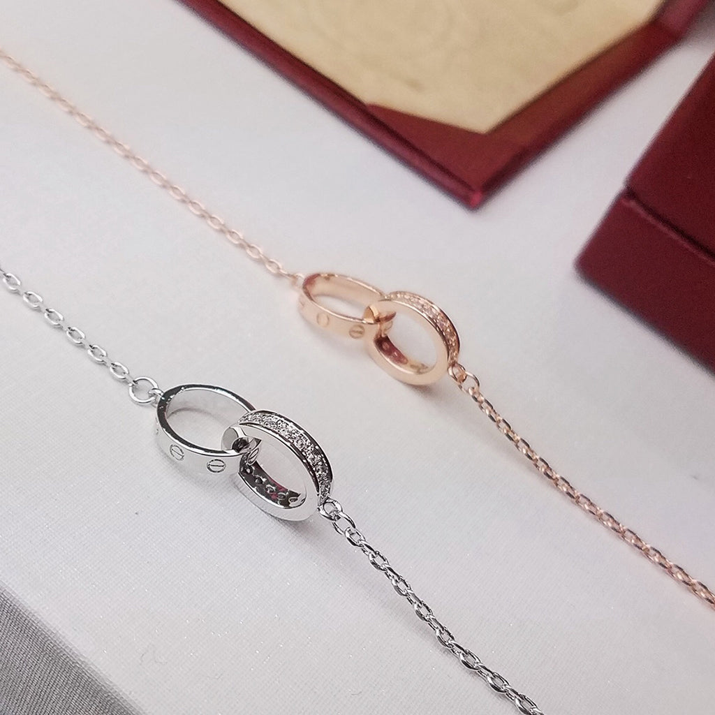 [Dawnora Jewelry]LOVE DOUBLE RING HALF DIAMOND BRACELET