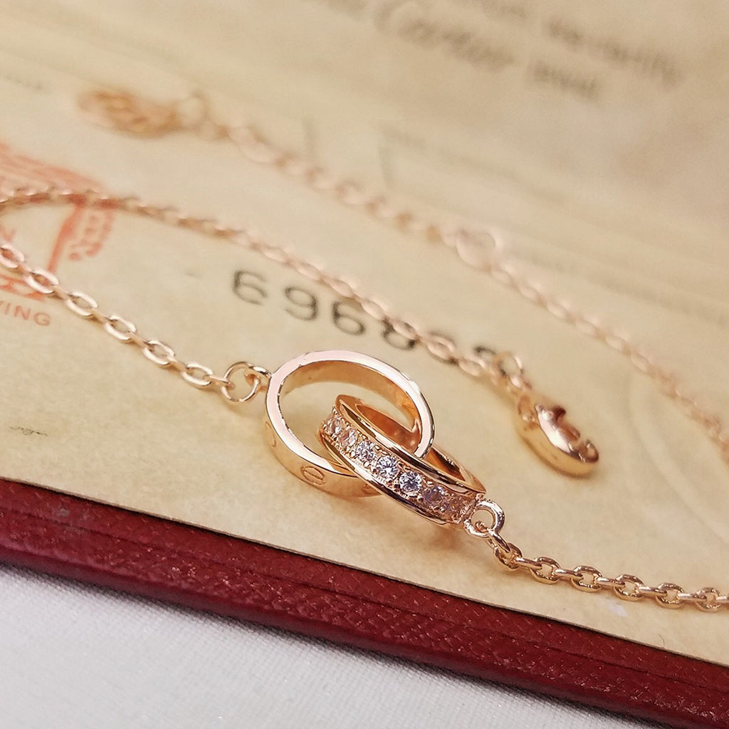 [Dawnora Jewelry]LOVE DOUBLE RING HALF DIAMOND BRACELET
