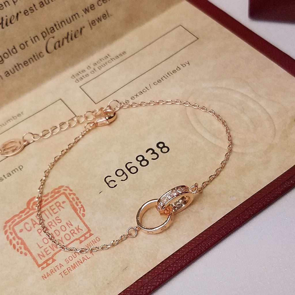 [Dawnora Jewelry]LOVE DOUBLE RING HALF DIAMOND BRACELET