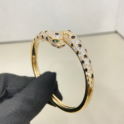 [Dawnora Jewelry]PANTHERE DOUBLE HEADED HALF DIAMOND OPEN BRACELET