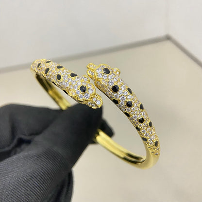 [Dawnora Jewelry]PANTHERE DOUBLE HEADED HALF DIAMOND OPEN BRACELET