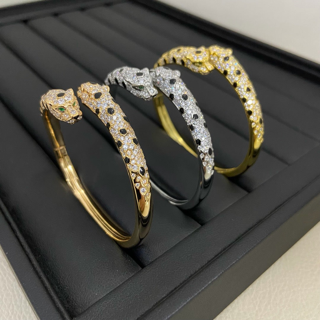 [Dawnora Jewelry]PANTHERE DOUBLE HEADED HALF DIAMOND OPEN BRACELET