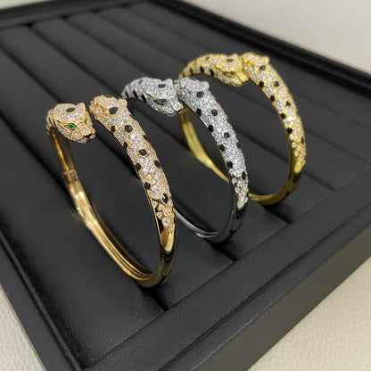 [Dawnora Jewelry]PANTHERE DOUBLE HEADED HALF DIAMOND OPEN BRACELET