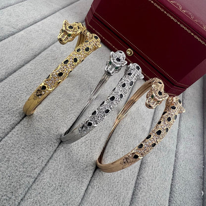 [Dawnora Jewelry]PANTHERE DOUBLE HEADED HALF DIAMOND OPEN BRACELET