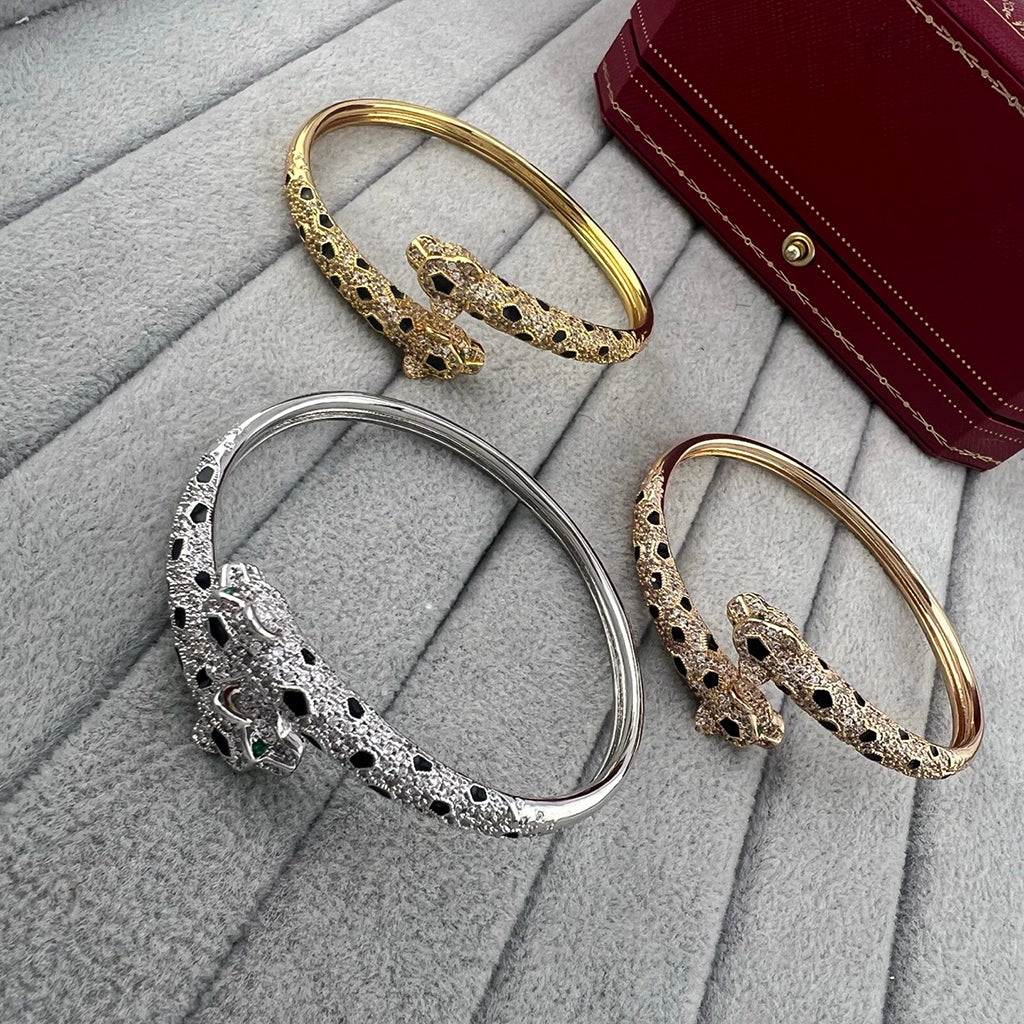 [Dawnora Jewelry]PANTHERE DOUBLE HEADED HALF DIAMOND OPEN BRACELET