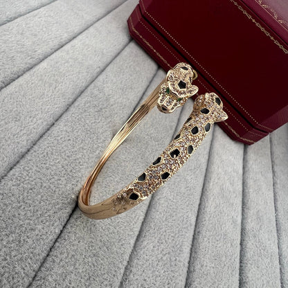 [Dawnora Jewelry]PANTHERE DOUBLE HEADED HALF DIAMOND OPEN BRACELET