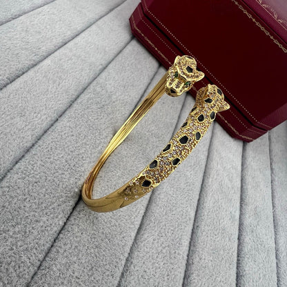 [Dawnora Jewelry]PANTHERE DOUBLE HEADED HALF DIAMOND OPEN BRACELET