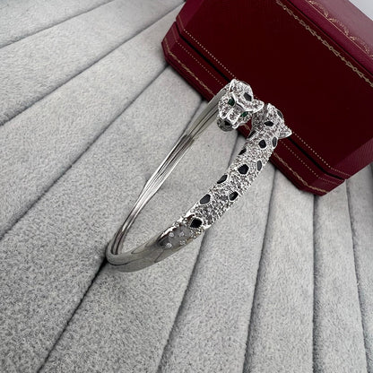 [Dawnora Jewelry]PANTHERE DOUBLE HEADED HALF DIAMOND OPEN BRACELET