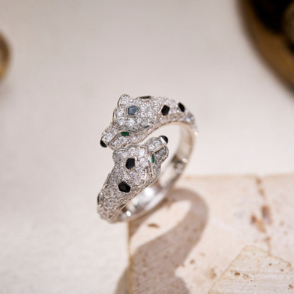 [Dawnora Jewelry]PANTHERE DOUBLE HEADED FULL DIAMOND  RING