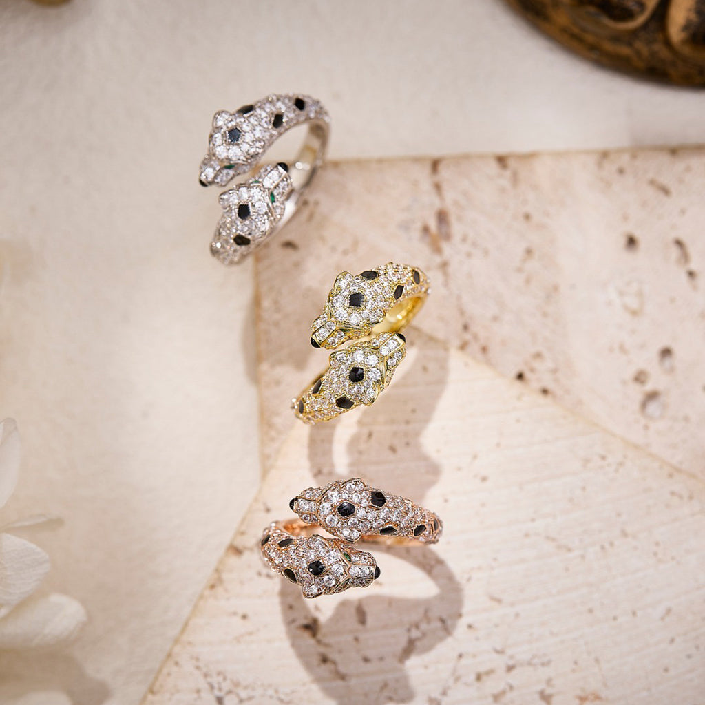 [Dawnora Jewelry]PANTHERE DOUBLE HEADED FULL DIAMOND  RING