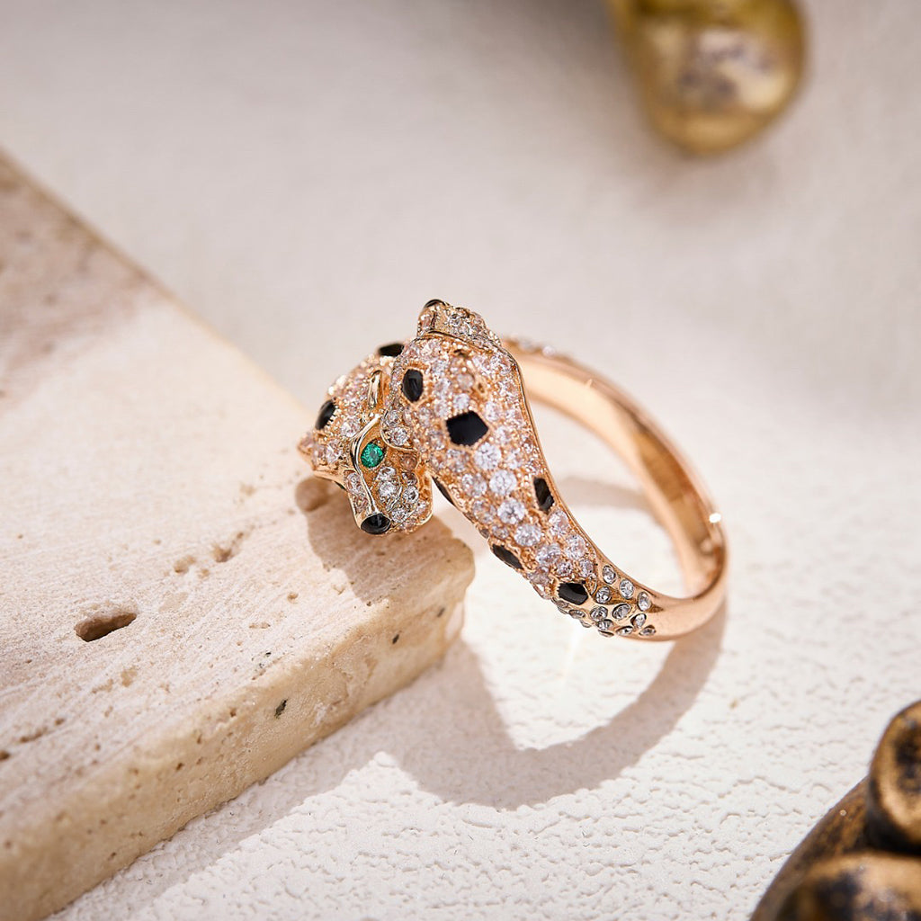 [Dawnora Jewelry]PANTHERE DOUBLE HEADED FULL DIAMOND  RING