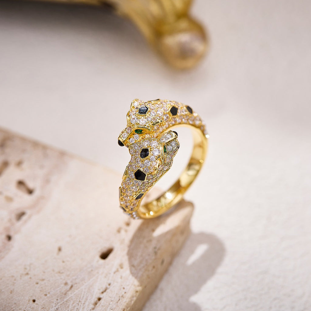 [Dawnora Jewelry]PANTHERE DOUBLE HEADED FULL DIAMOND  RING