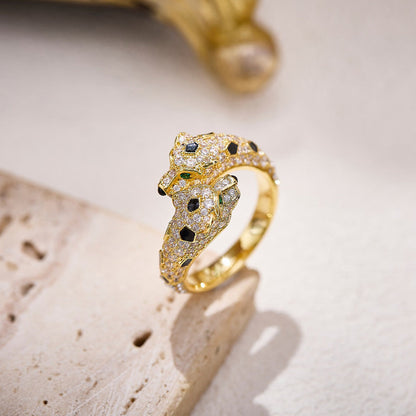 [Dawnora Jewelry]PANTHERE DOUBLE HEADED FULL DIAMOND  RING