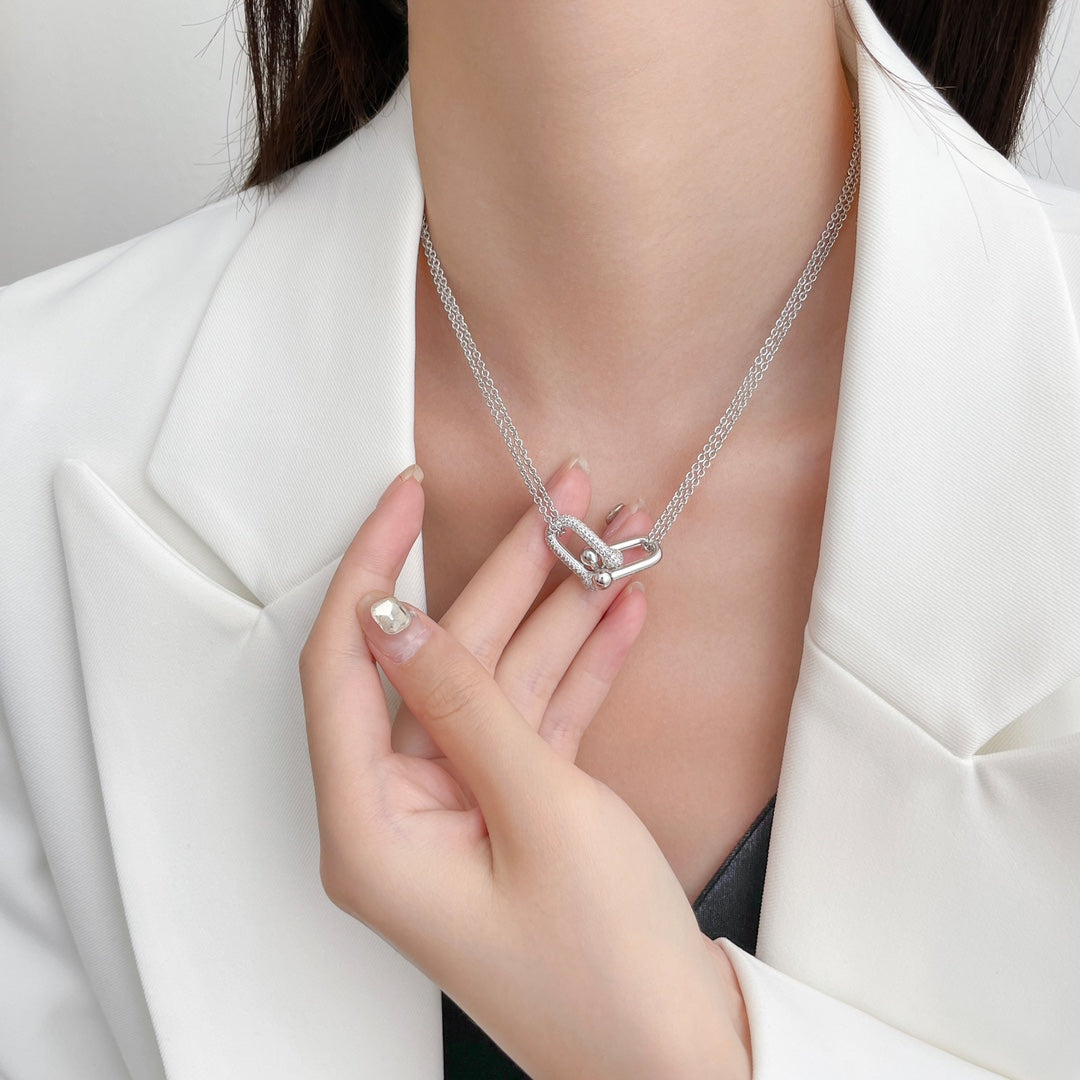 [Dawnora Jewelry]HARDWEAR DIAMOND PEDANT DOUBLE CHAIN NECKLACE