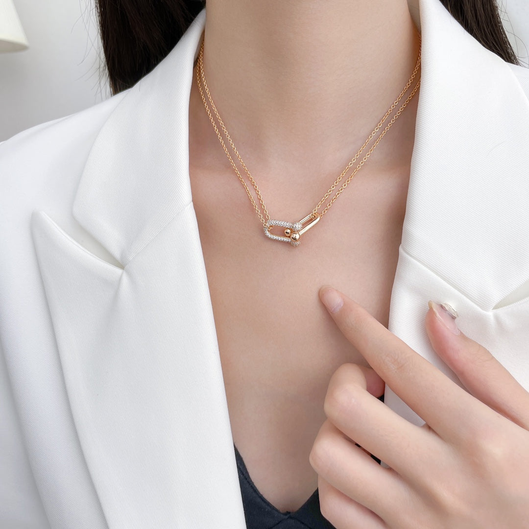 [Dawnora Jewelry]HARDWEAR DIAMOND PEDANT DOUBLE CHAIN NECKLACE