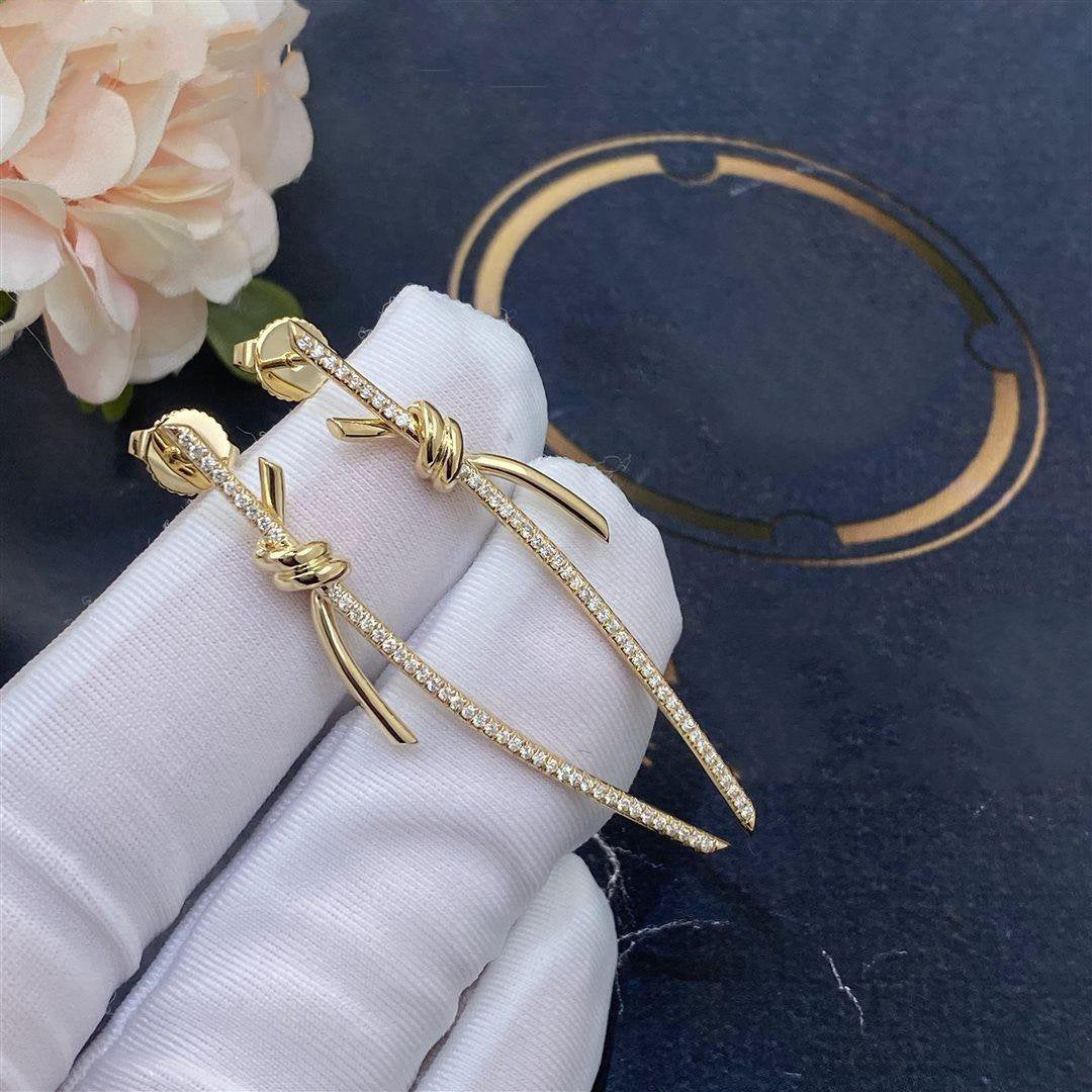 [Dawnora Jewelry]KNOT DROP EARRINGS IN YELLOW GOLD WITH DIAMONDS