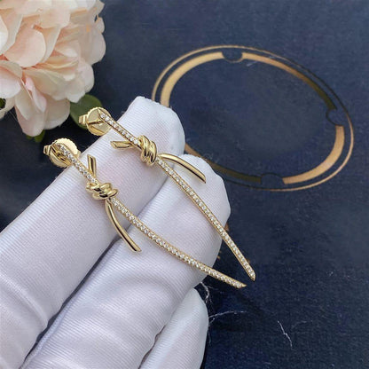 [Dawnora Jewelry]KNOT DROP EARRINGS IN YELLOW GOLD WITH DIAMONDS