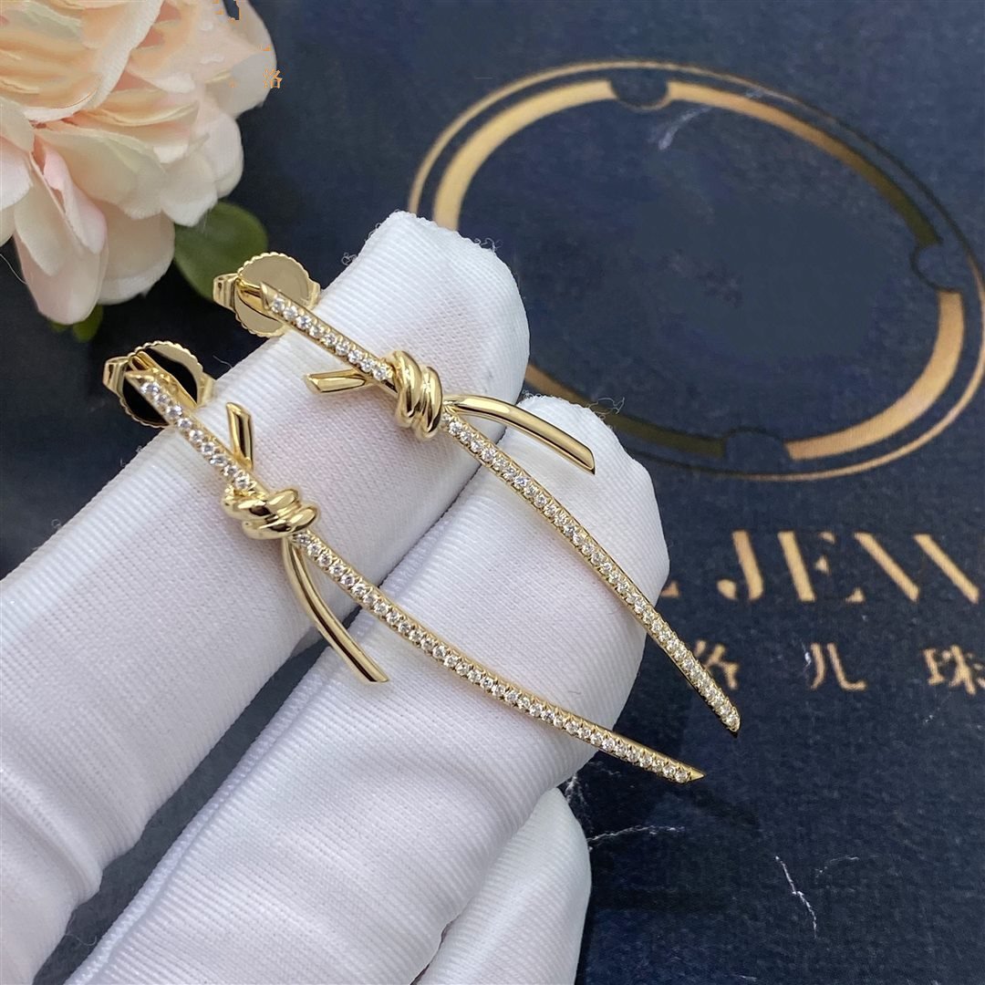 [Dawnora Jewelry]KNOT DROP EARRINGS IN YELLOW GOLD WITH DIAMONDS