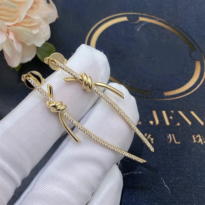 [Dawnora Jewelry]KNOT DROP EARRINGS IN YELLOW GOLD WITH DIAMONDS